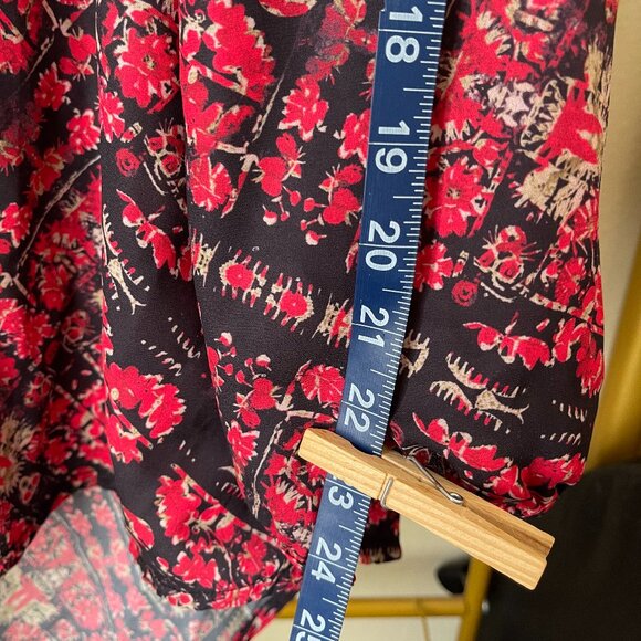 Silk Boho Red Black Gold Floaty Top Statement Festival Piece - Picture 11 of 13